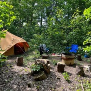 Overnachten in het bos of weiland. Opende