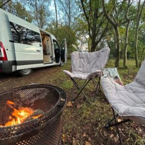 's Morgens wakker worden midden in het bos aan de grens van de heide. Katlijk